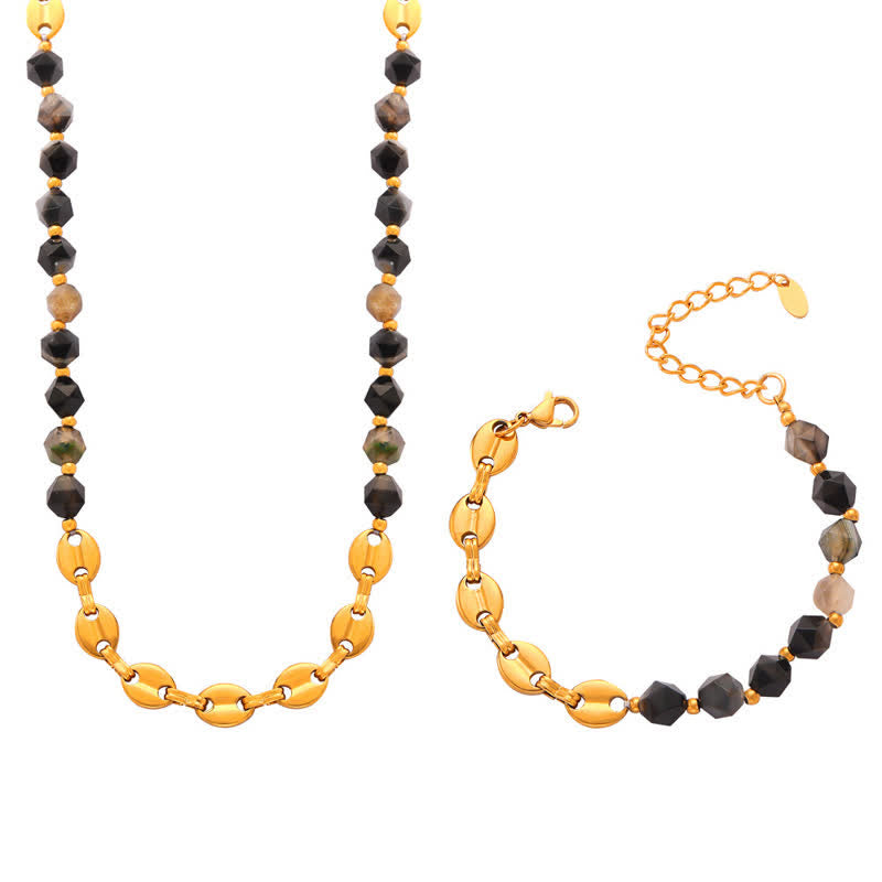 Olivenorma Natural Gray Agate Necklace Bracelet Jewelry Set - Jewelry Set - image 5