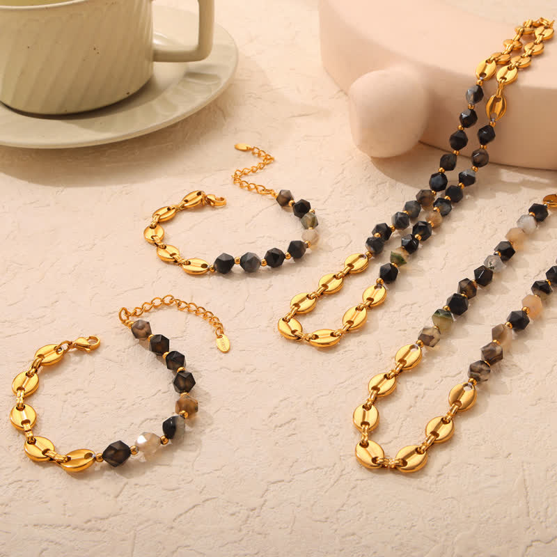 Olivenorma Natural Gray Agate Necklace Bracelet Jewelry Set - image 0