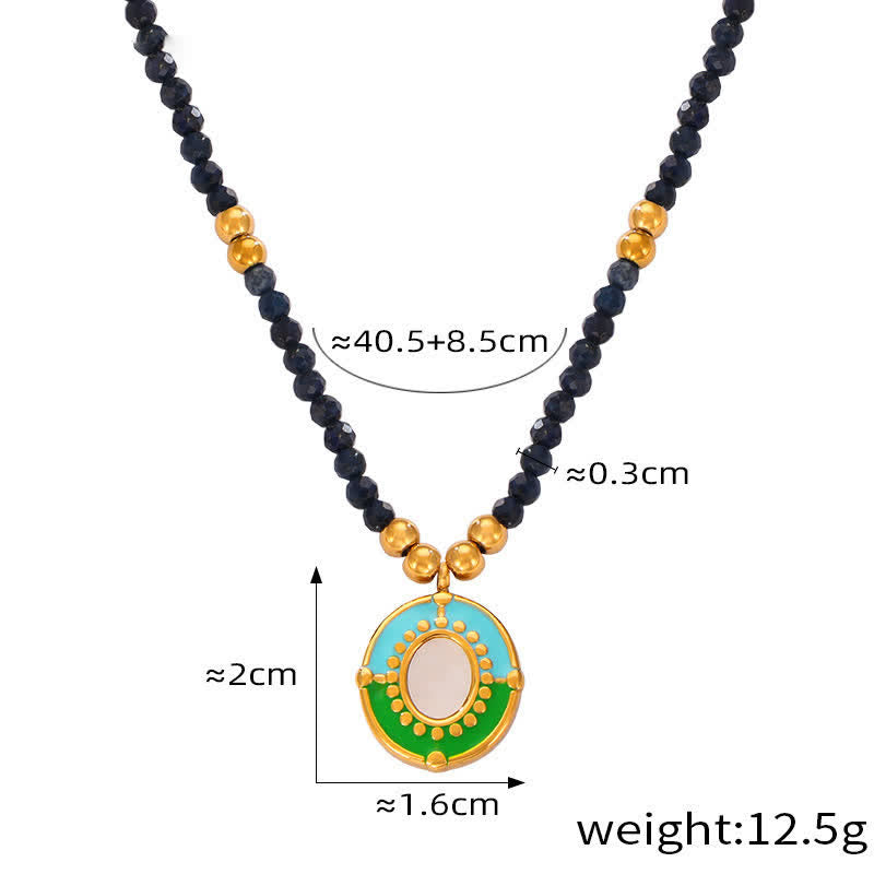 Olivenorma Colored Natural Stone Titanium Steel Necklace - Black Onyx - image 2