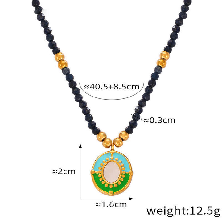 Olivenorma Colored Natural Stone Titanium Steel Necklace - Black Onyx - image 2