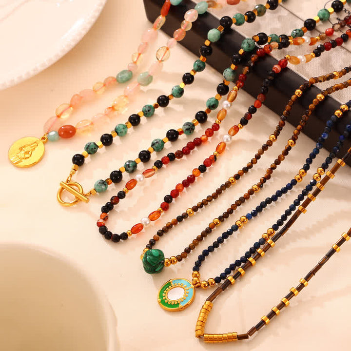 Olivenorma Colored Natural Stone Titanium Steel Necklace - image 0