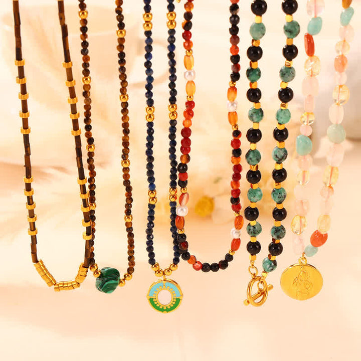 Olivenorma Colored Natural Stone Titanium Steel Necklace - image 15