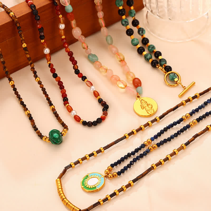 Olivenorma Colored Natural Stone Titanium Steel Necklace - image 18