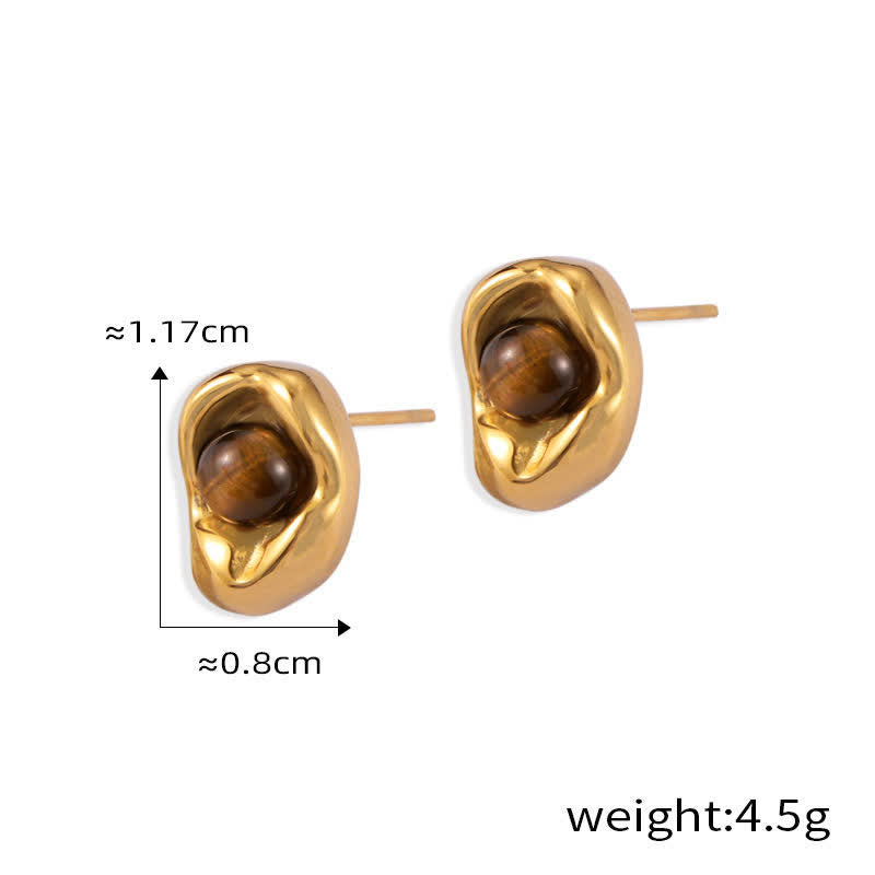 Olivenorma Natural Tiger Eye Irregular Titanium Steel Jewelry Set - Golden - Earrings - image 1