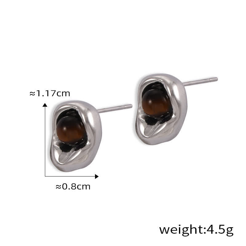 Olivenorma Natural Tiger Eye Irregular Titanium Steel Jewelry Set - Silver - Earrings - image 8