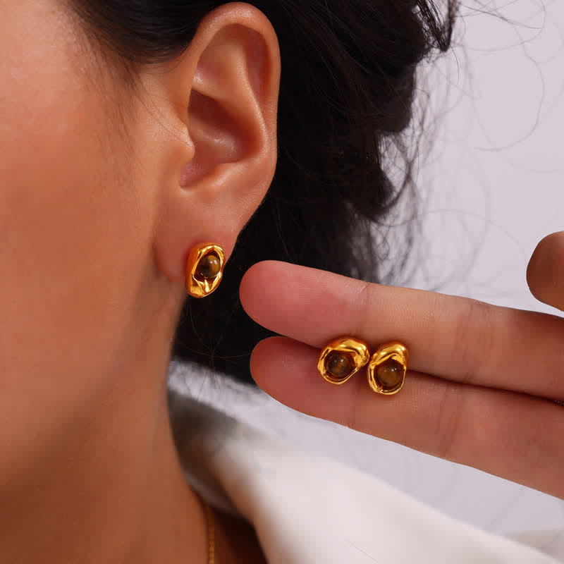 Olivenorma Natural Tiger Eye Irregular Titanium Steel Jewelry Set - image 3