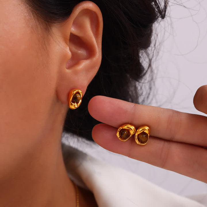 Olivenorma Natural Tiger Eye Irregular Titanium Steel Jewelry Set - image 3
