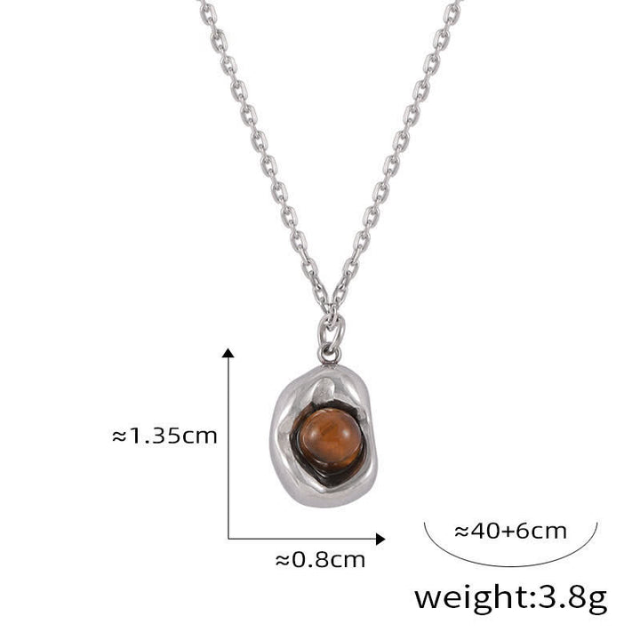 Olivenorma Natural Tiger Eye Irregular Titanium Steel Jewelry Set - Silver - Necklace - image 9