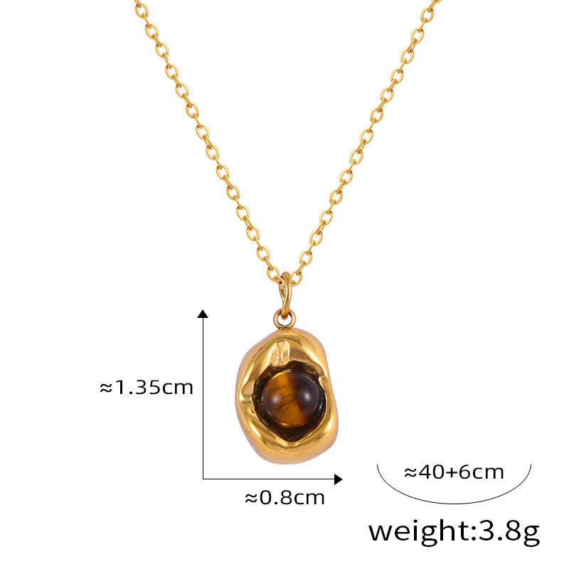Olivenorma Natural Tiger Eye Irregular Titanium Steel Jewelry Set - Golden - Necklace - image 4
