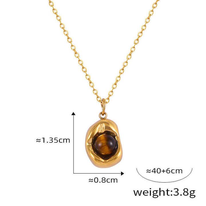 Olivenorma Natural Tiger Eye Irregular Titanium Steel Jewelry Set - Golden - Necklace - image 4