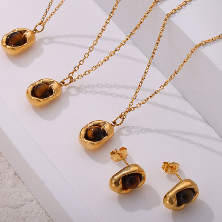 Olivenorma Natural Tiger Eye Irregular Titanium Steel Jewelry Set - image 11