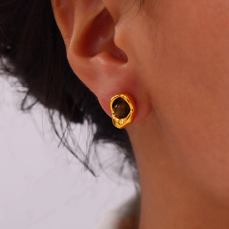 Olivenorma Natural Tiger Eye Irregular Titanium Steel Jewelry Set - image 2