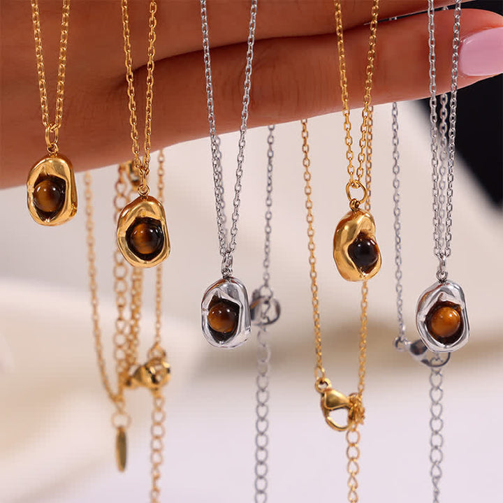 Olivenorma Natural Tiger Eye Irregular Titanium Steel Jewelry Set - image 13