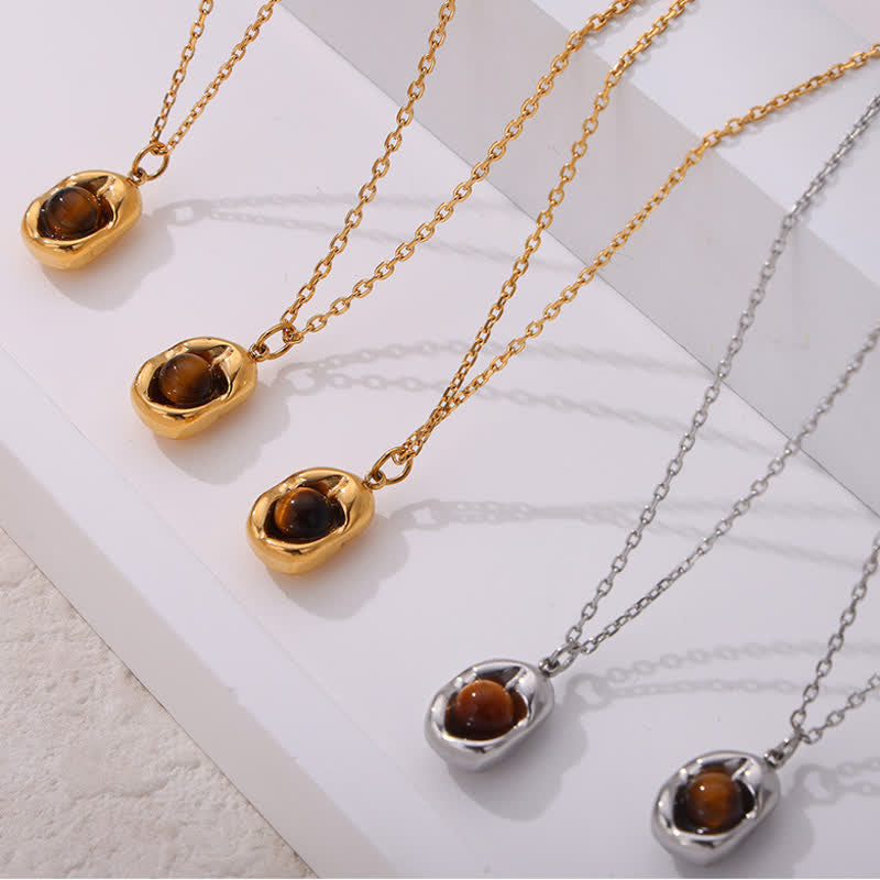 Olivenorma Natural Tiger Eye Irregular Titanium Steel Jewelry Set - image 12