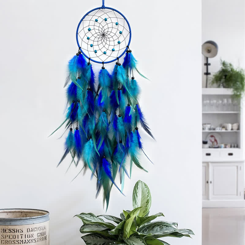 Olivenorma Nordic Style Handwoven Colorful Feather Dream Catcher - Blue - image 1