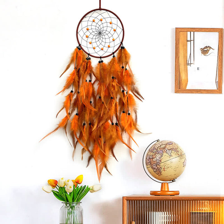 Olivenorma Nordic Style Handwoven Colorful Feather Dream Catcher - Orange - image 0