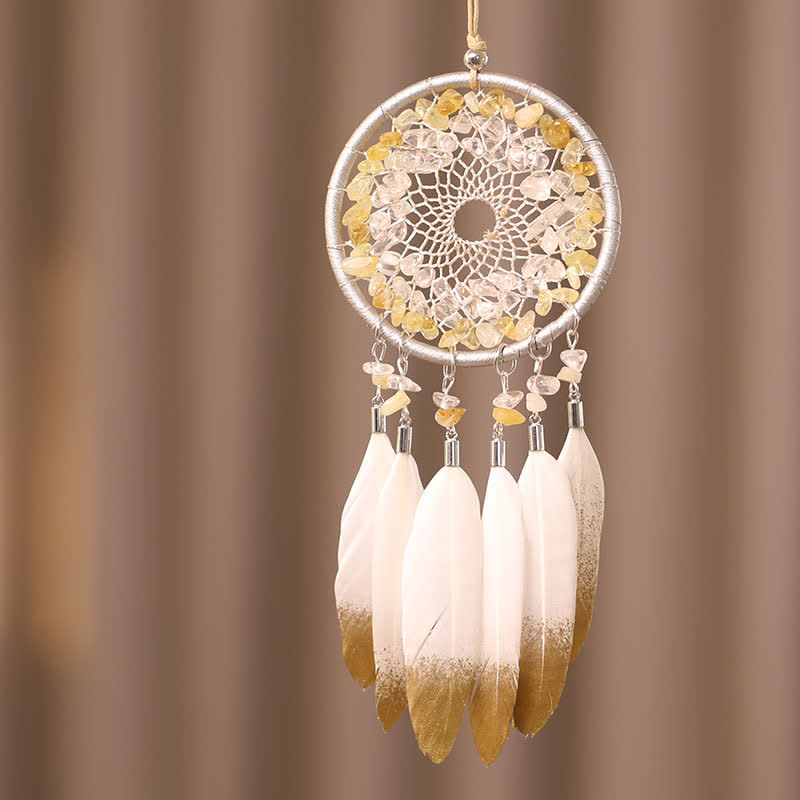 Olivenorma Citrine Clear Crystal Beaded Braided Feather Dream Catcher - image 1