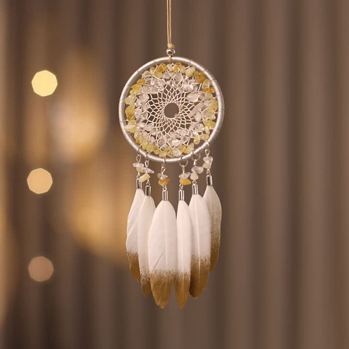 Olivenorma Citrine Clear Crystal Beaded Braided Feather Dream Catcher - image 4