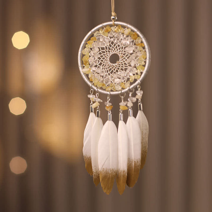 Olivenorma Citrine Clear Crystal Beaded Braided Feather Dream Catcher - image 3