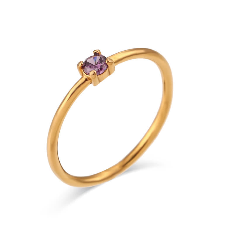 Olivenorma Simple Birthstone Stainless Steel Plated 18k Ring - February -Amethyst - 10 - image 3