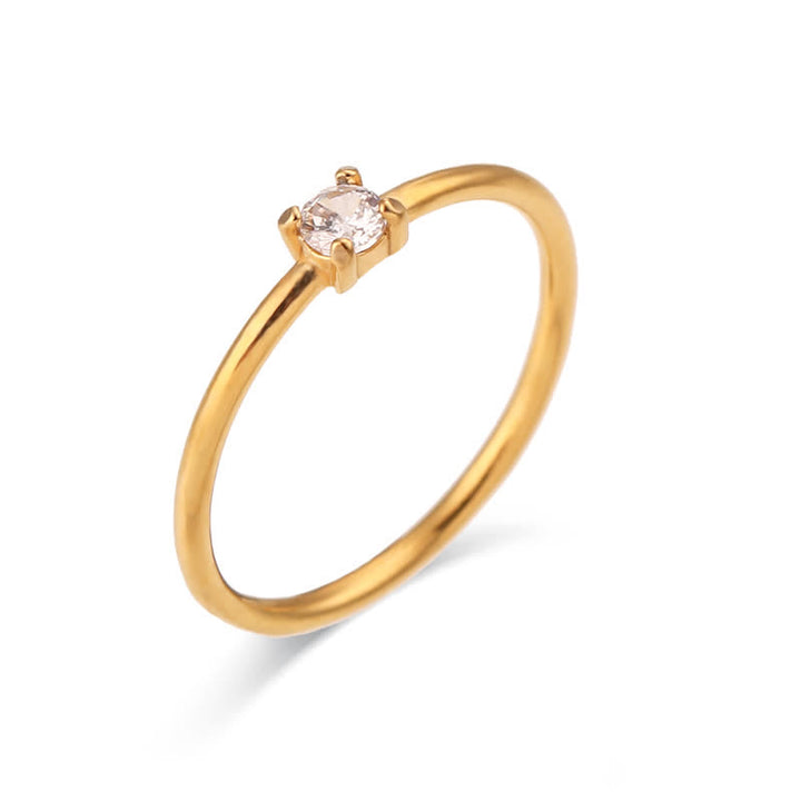 Olivenorma Simple Birthstone Stainless Steel Plated 18k Ring - April-Simulated Diamond - 10 - image 7