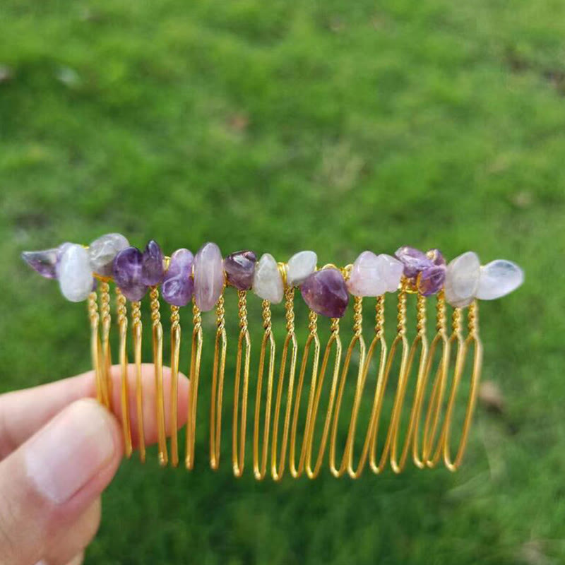 Olivenorma Colorful Gemstone Hair Side Comb Hairpin - Lepidolite - image 1