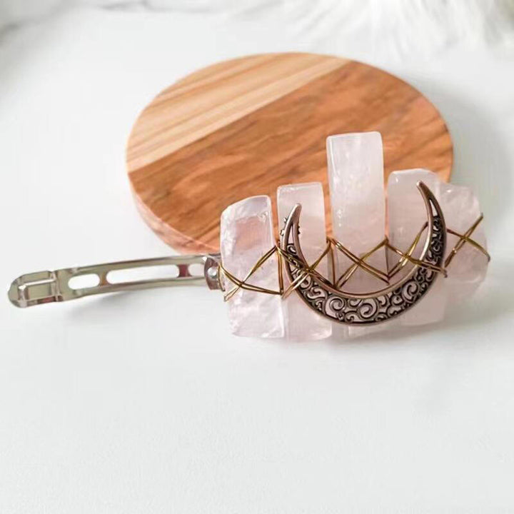 Olivenorma Handmade Rose Quartz Cresent Hair Clip Hairpin - image 3