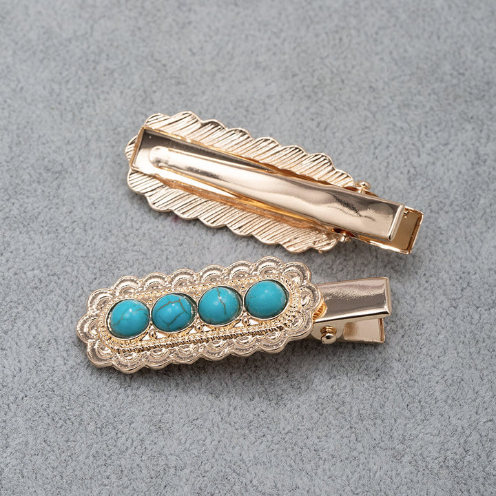 Olivenorma 2Pcs Turquoise Jeweled Bobby Pins Hairpin - image 1