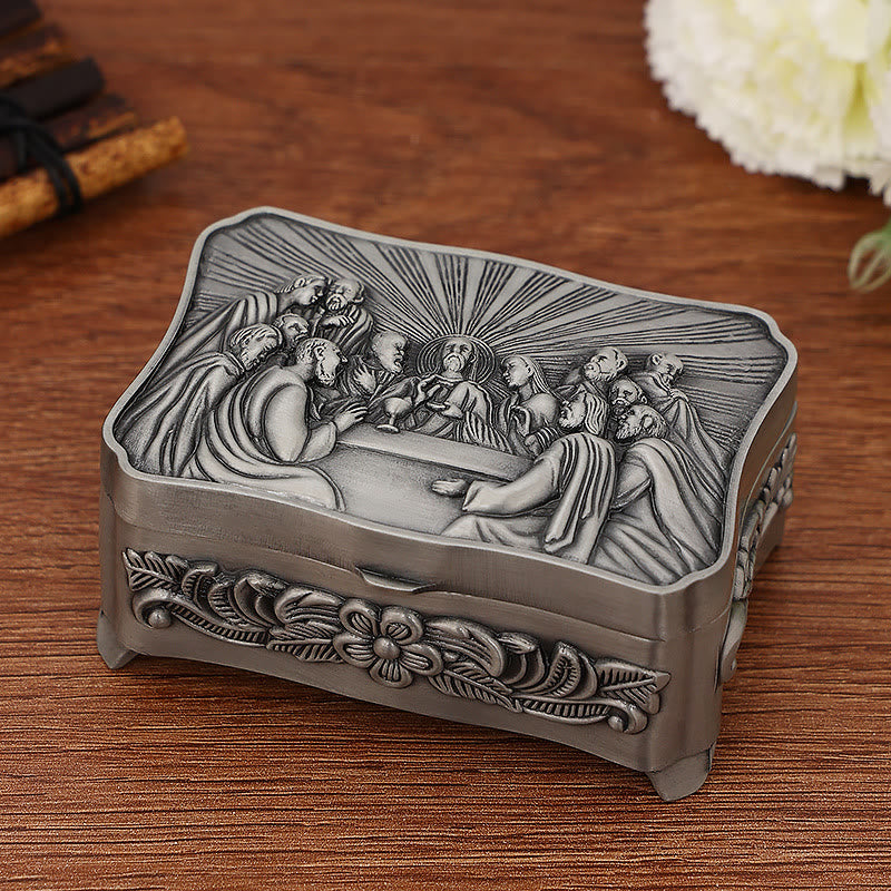 Olivenorma Catholic Keepsake Rosary Engraved Jewelry Box - Antique Tin Color - image 0