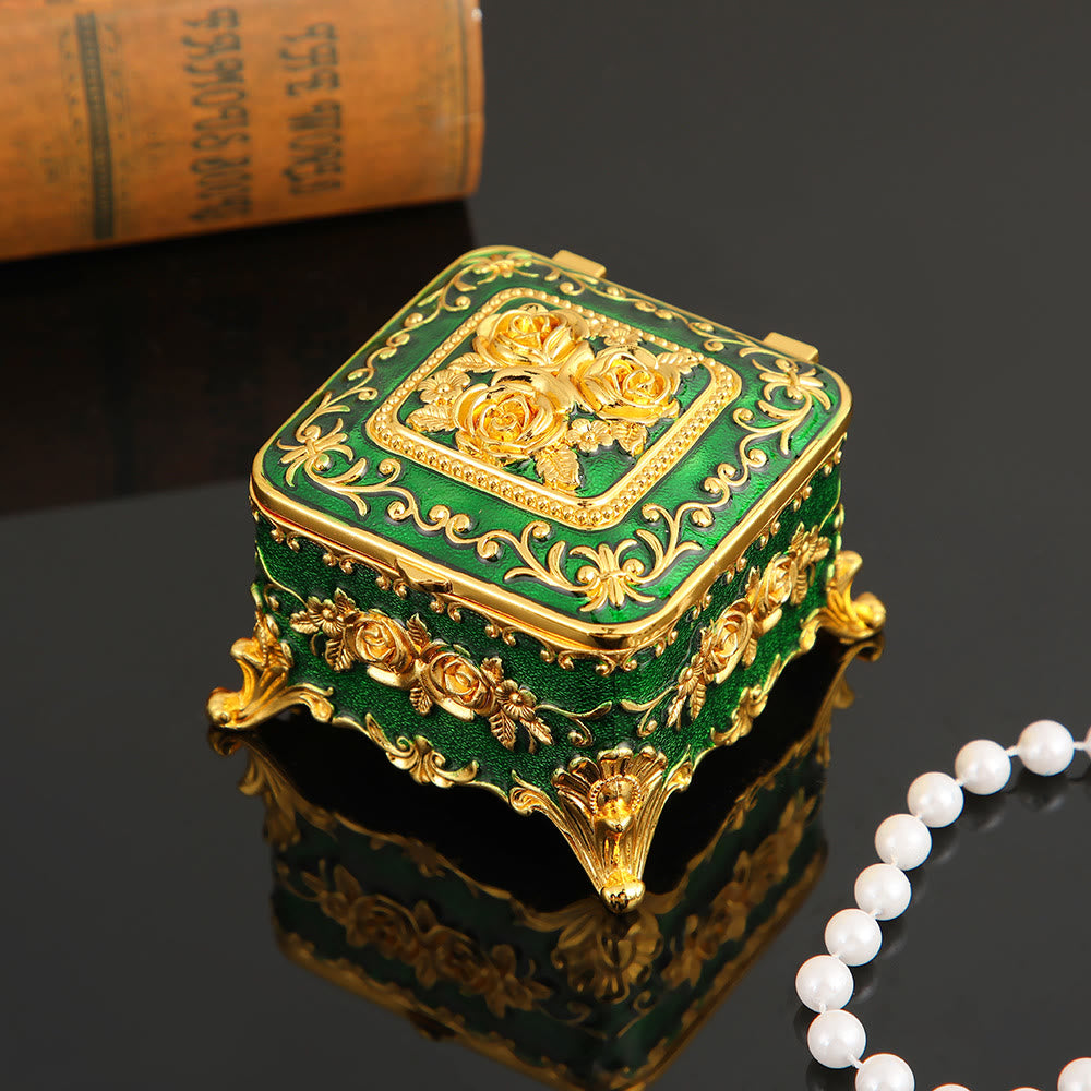 Olivenorma Exquisite Engraved Rose Metal Jewelry Box - Green - image 4