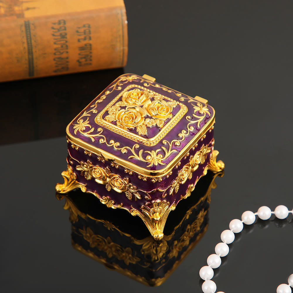 Olivenorma Exquisite Engraved Rose Metal Jewelry Box - Purple - image 9