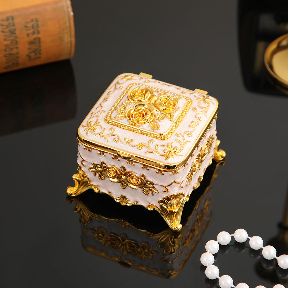 Olivenorma Exquisite Engraved Rose Metal Jewelry Box - White - image 6