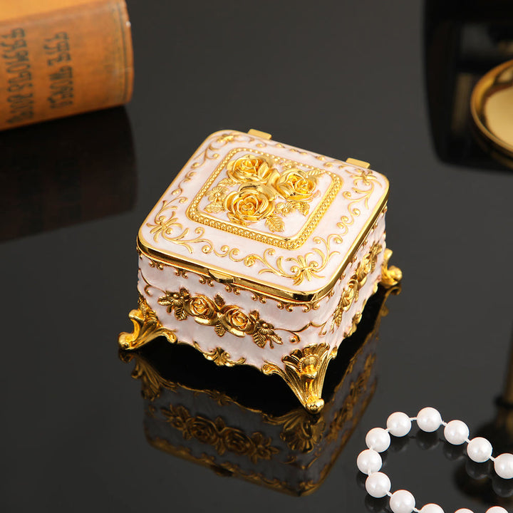Olivenorma Exquisite Engraved Rose Metal Jewelry Box - White - image 6