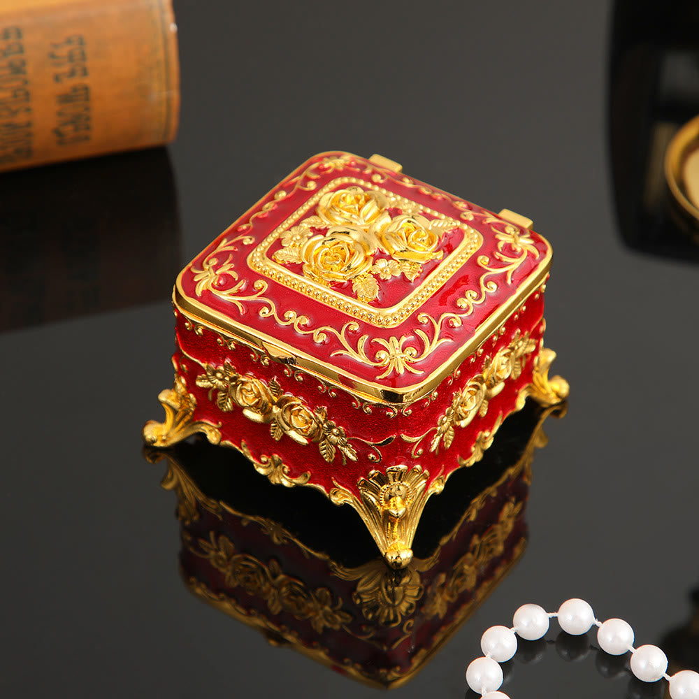 Olivenorma Exquisite Engraved Rose Metal Jewelry Box - Red - image 7