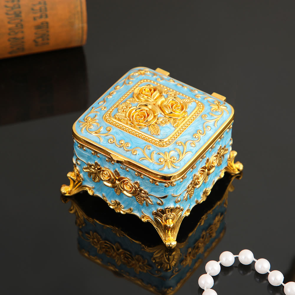 Olivenorma Exquisite Engraved Rose Metal Jewelry Box - LigthBlue - image 1