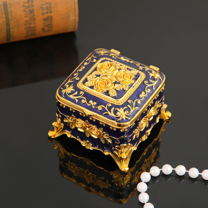 Olivenorma Exquisite Engraved Rose Metal Jewelry Box - DarkBlue - image 8