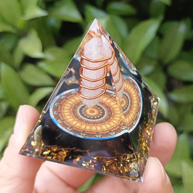 Olivenorma Energy Hexagonal Prism Clear Crystal Obsidian Orgone Pyramid - image 1
