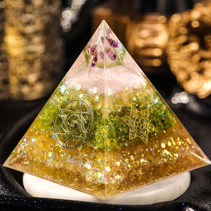 Olivenorma "Blessings" Amethyst Peridot Citrine Orgone Pyramid - 20cm*20cm - image 0