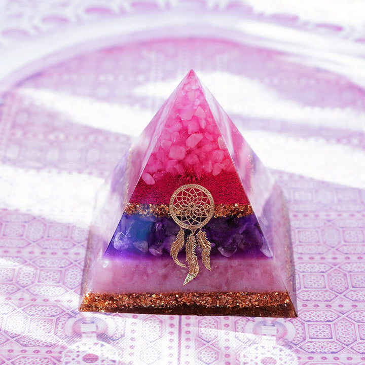 Olivenorma "Cupid's Dance" Rose Quartz Amethyst Lepidolite Orgone Pyramid - 10cm*10cm - image 3