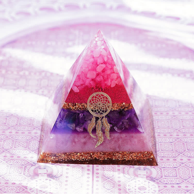 Olivenorma "Cupid's Dance" Rose Quartz Amethyst Lepidolite Orgone Pyramid - 8cm*9cm - image 2