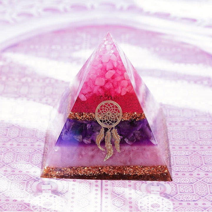 Olivenorma "Cupid's Dance" Rose Quartz Amethyst Lepidolite Orgone Pyramid - 8cm*9cm - image 2