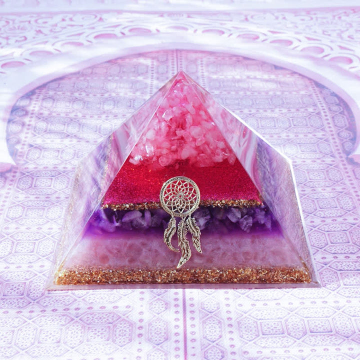 Olivenorma "Cupid's Dance" Rose Quartz Amethyst Lepidolite Orgone Pyramid - 20cm*20cm - image 0
