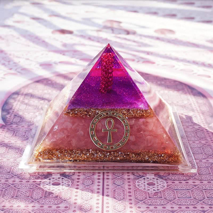 Olivenorma "Ankh Key of Life" Rose Quartz Orgone Pyramid - 16*11cm - image 0
