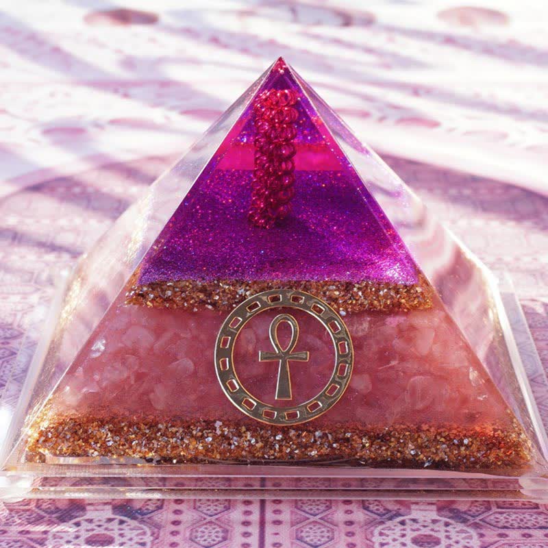 Olivenorma "Ankh Key of Life" Rose Quartz Orgone Pyramid - image 4
