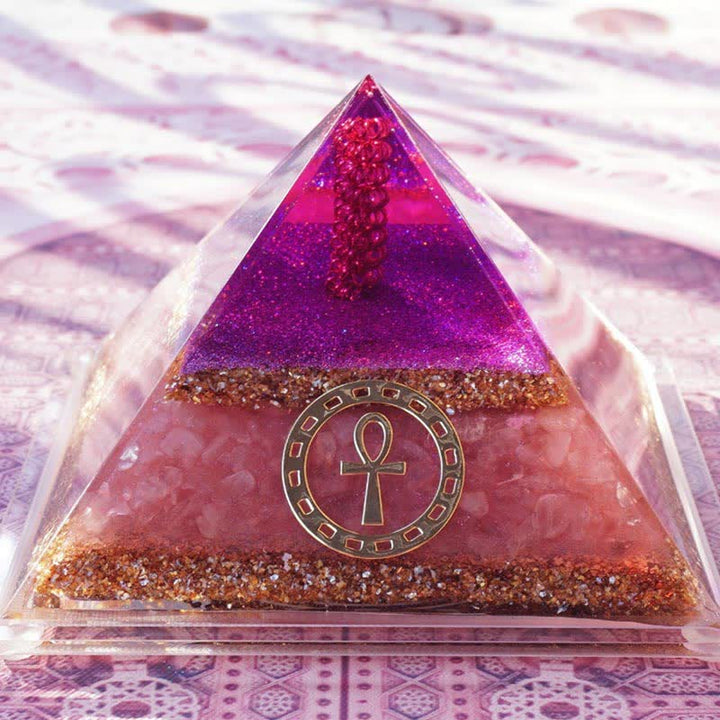 Olivenorma "Ankh Key of Life" Rose Quartz Orgone Pyramid - image 4
