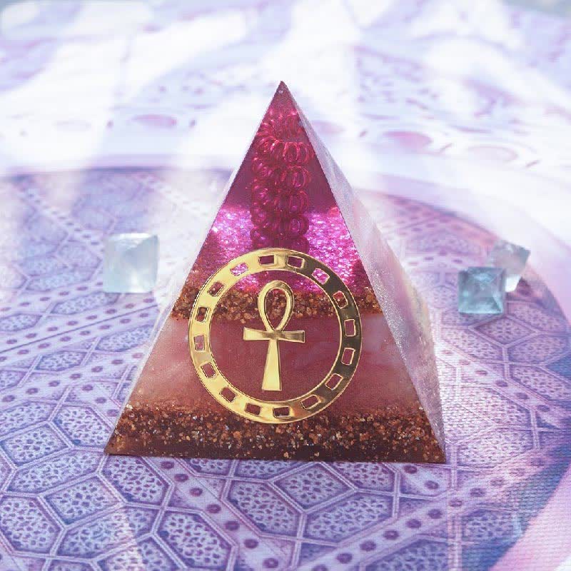 Olivenorma "Ankh Key of Life" Rose Quartz Orgone Pyramid - image 3