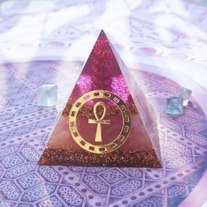 Olivenorma "Ankh Key of Life" Rose Quartz Orgone Pyramid - image 3