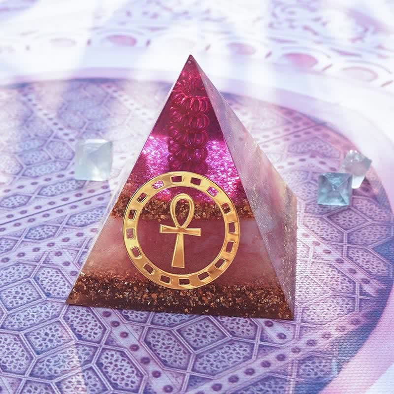 Olivenorma "Ankh Key of Life" Rose Quartz Orgone Pyramid - 8cm*9cm - image 2