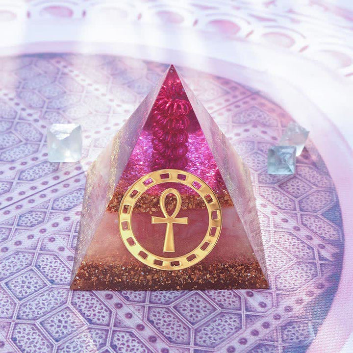 Olivenorma "Ankh Key of Life" Rose Quartz Orgone Pyramid - 6cm*7cm - image 1