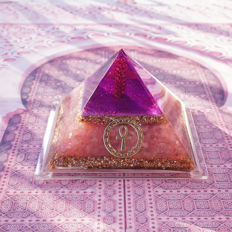 Olivenorma "Ankh Key of Life" Rose Quartz Orgone Pyramid - image 5